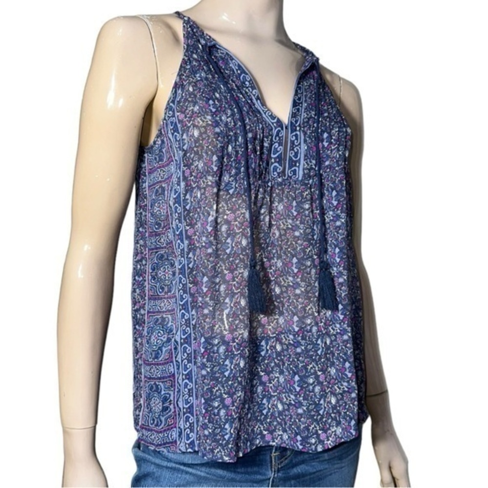 Joie Women’s Size S Blue Purple Magenta Paisley Print Silk Tassel Front Tank Top